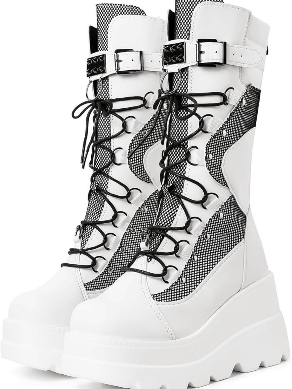 Goth Holographic Combat Platform Knee High Boots for Women - Edgy Style